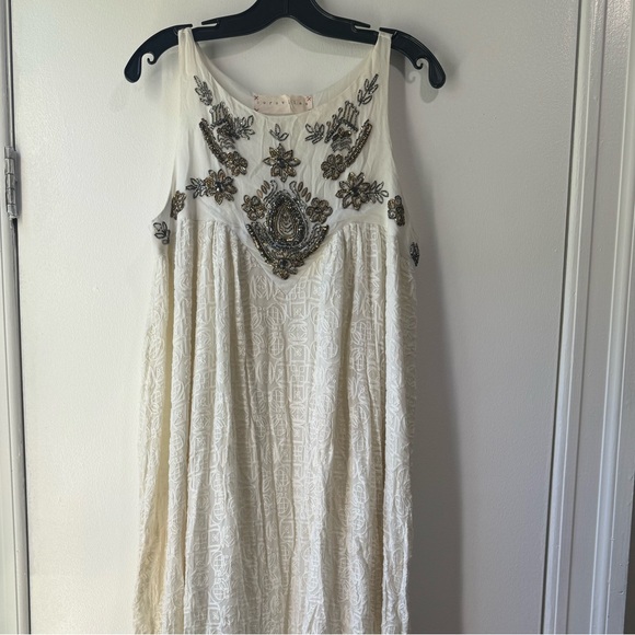 BHLDN Korovilas Gown Dress ivory Metallic Embroidered Beaded Swing Size S - Picture 14 of 15